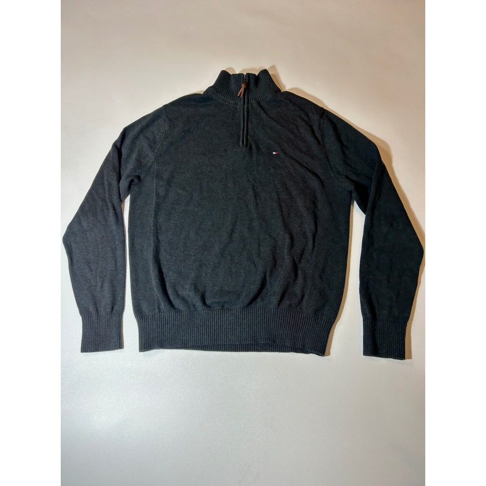 Tommy Hilfiger Quarter Zip Sweater Men's Size Medium Gray Cotton Pullover